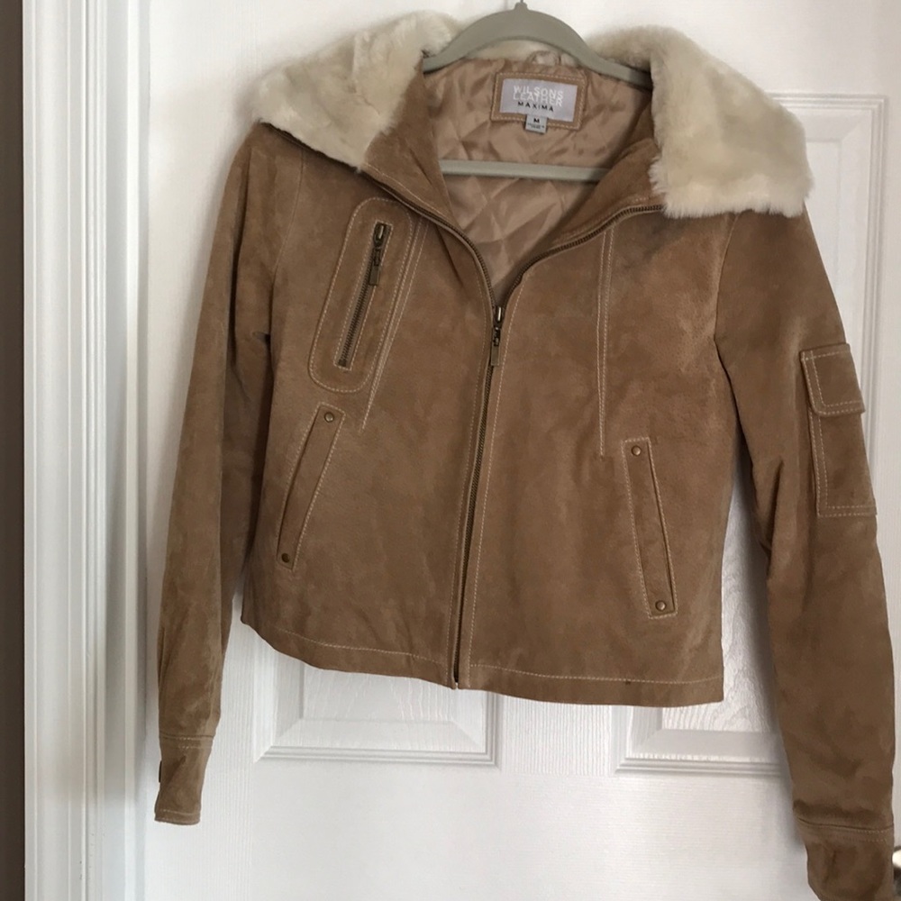 Suede Leather Shearling Jacket M